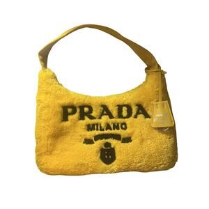 Prada Re-Edition 2000 Terry Cloth Shoulder Bag Yellow NWT